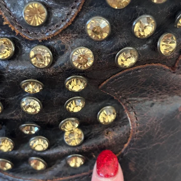 Patron By Perugia Rock Brown Studded Leather Boots Size 8 Western Bling Festival - Picture 6 of 10